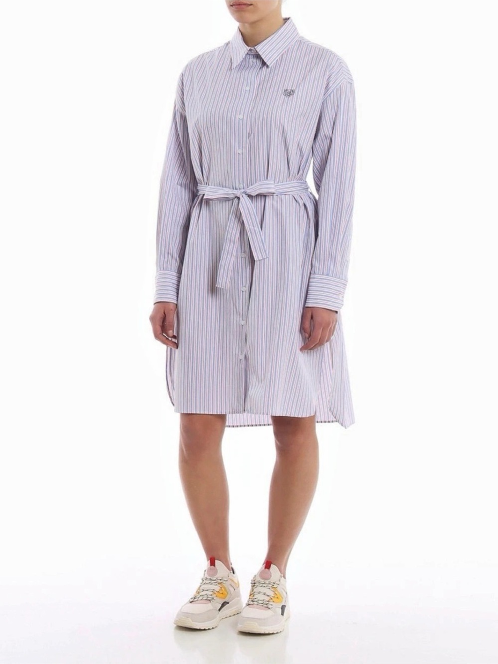 Kenzo Striped Cotton Belted Shirt Dress Blue & White Size 34